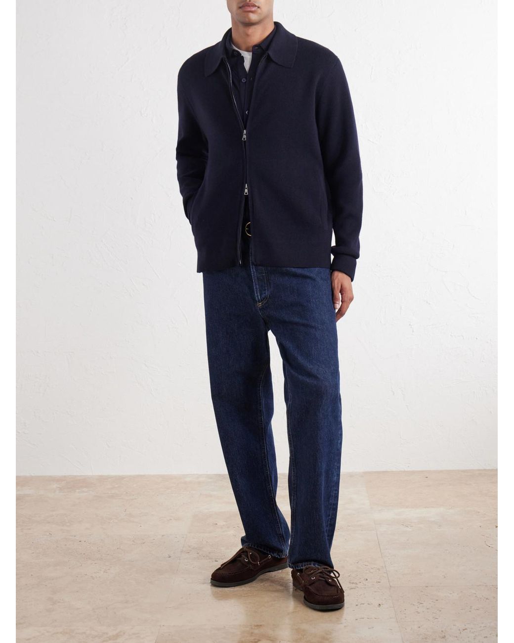 Orlebar Brown Blue Shelby Ribbed Merino Wool Zip-Up Sweater for men