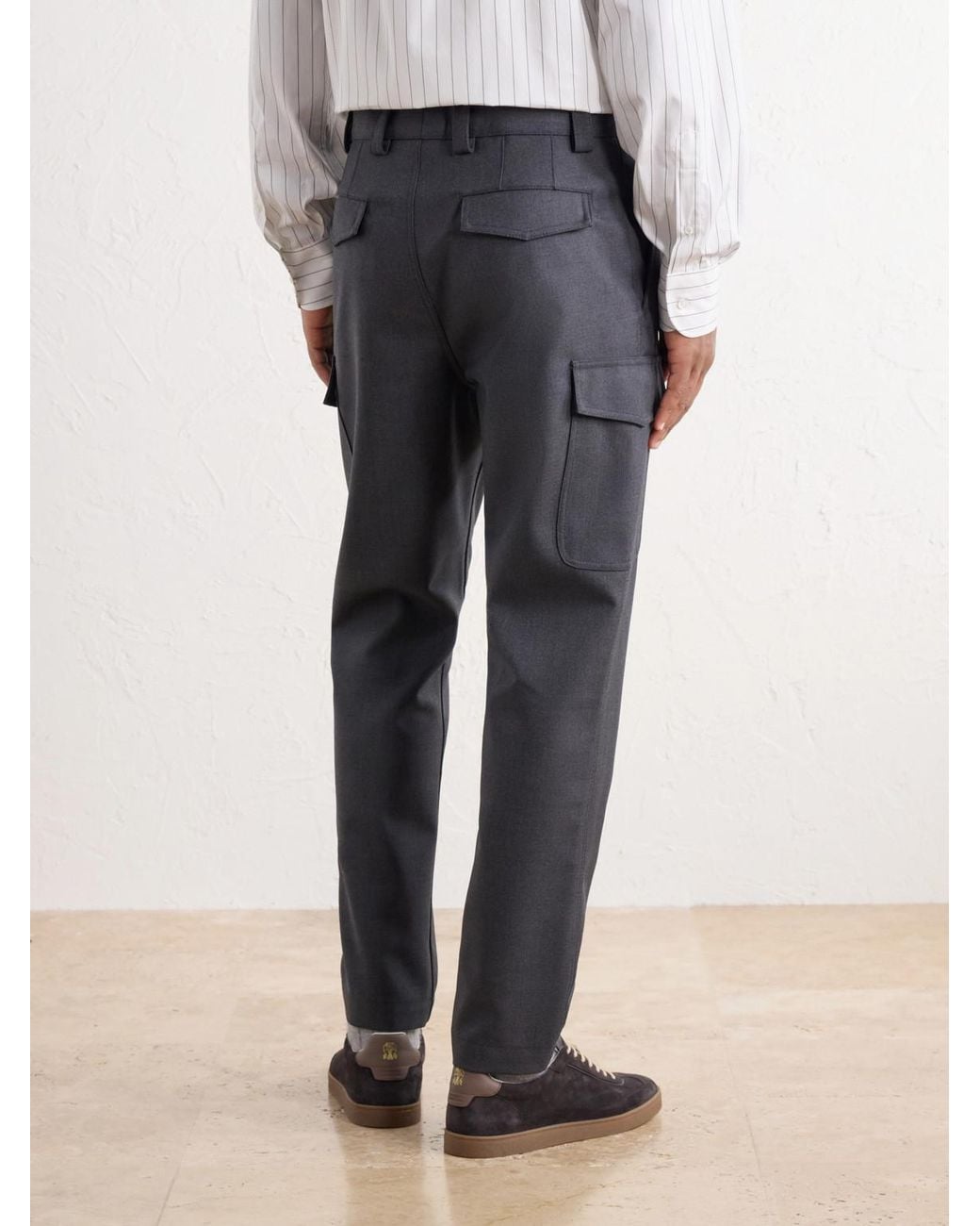 Brunello Cucinelli Blue Tapered Virgin Wool-Twill Cargo Trousers for men
