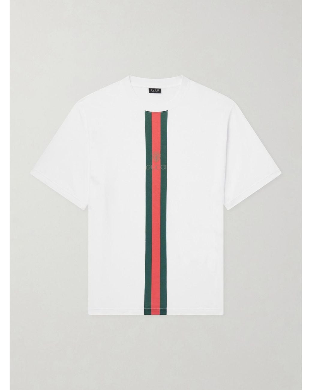 Gucci White Webbing-Printed Cotton-Jersey T-Shirt for men
