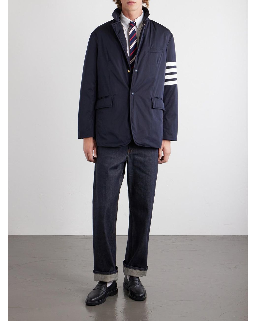 Thom Browne Blue Striped Shell Down Jacket for men