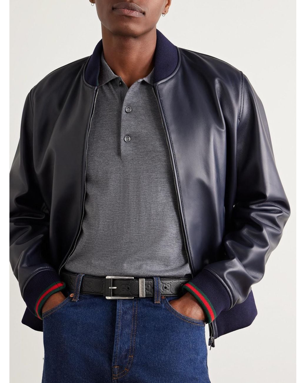 3Cm Logo-Debossed Full-Grain Leather Belt di Gucci in Black da Uomo