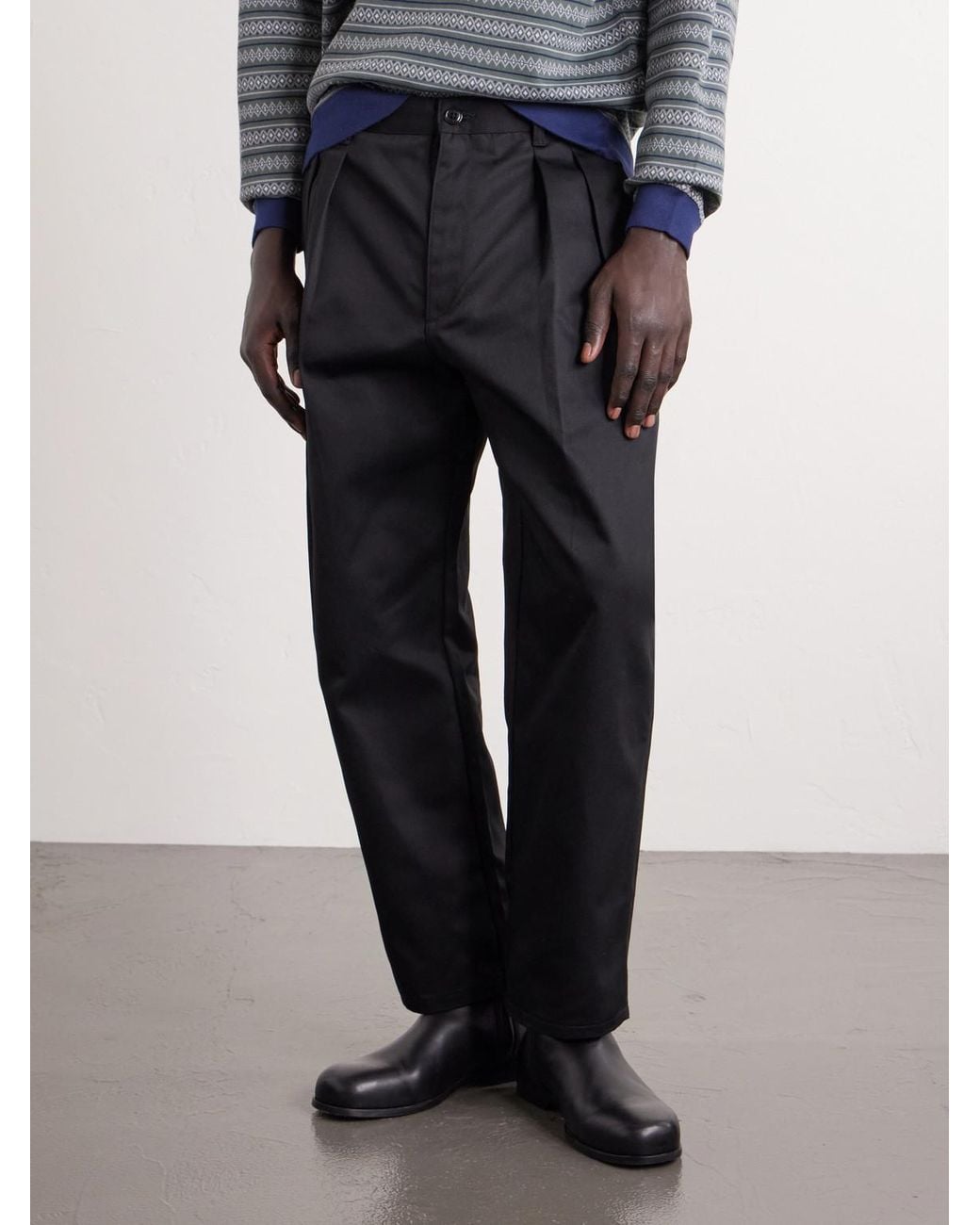 (w)taps Blue Straight-Leg Pleated Twill Trousers for men