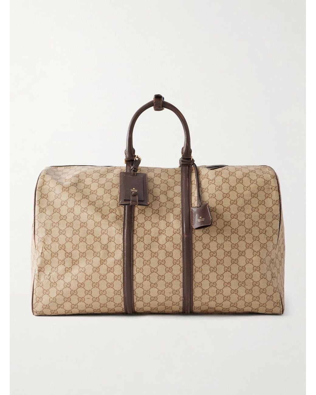 Gucci Natural Essence Classic Leather-Trimmed Coated Canvas-Jacquard Weekend Bag for men