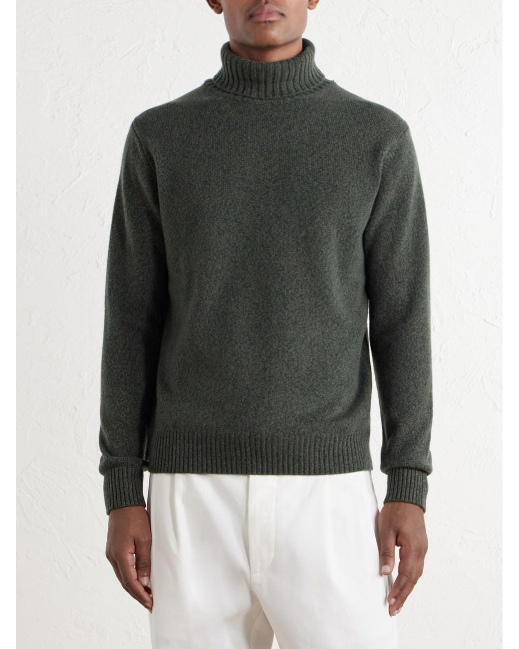 De Petrillo Green Merino Wool And Cashmere-Blend Rollneck Sweater for men