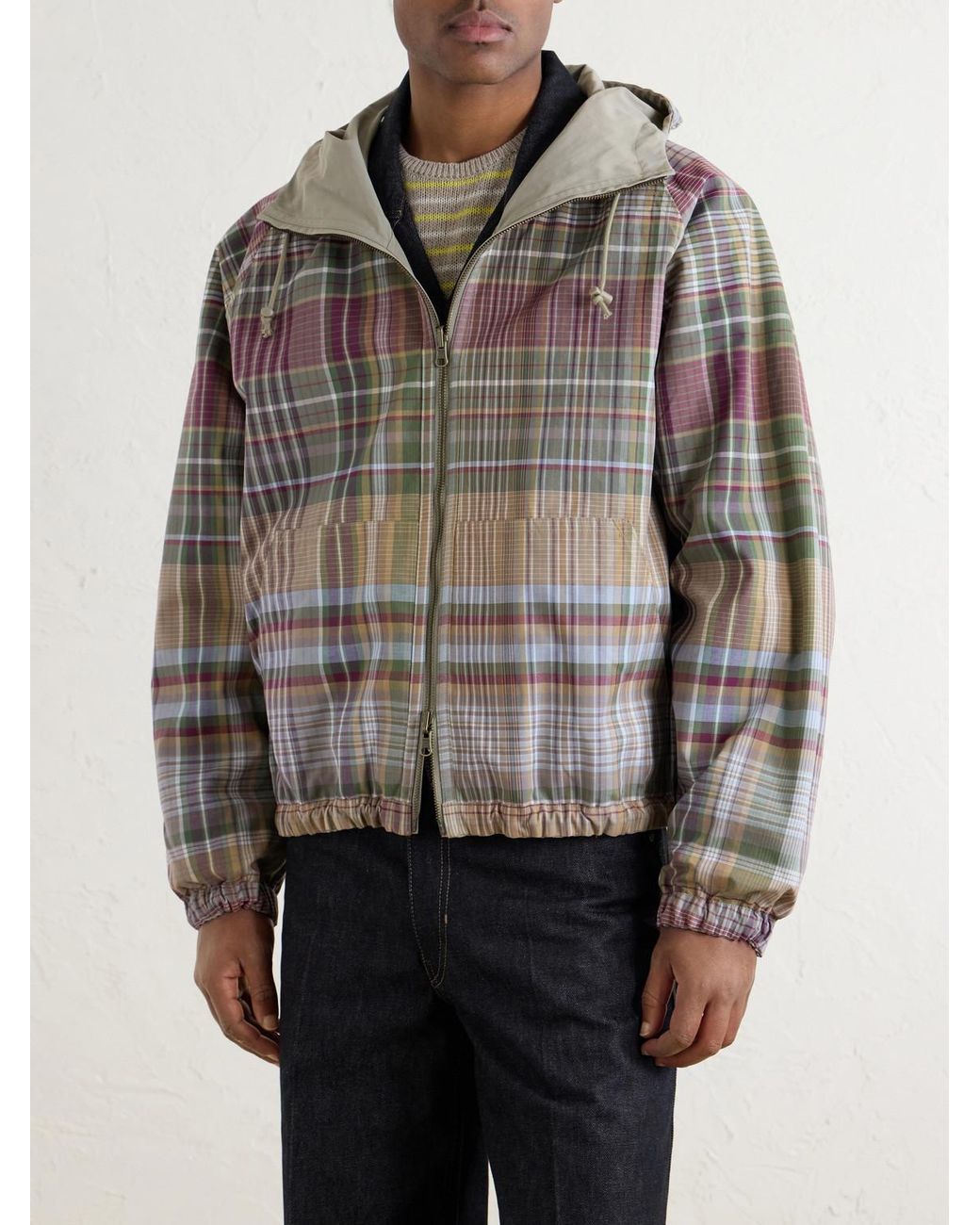 Aimé Leon Dore Gray Reversible Checked Shell Windbreaker Jacket for men