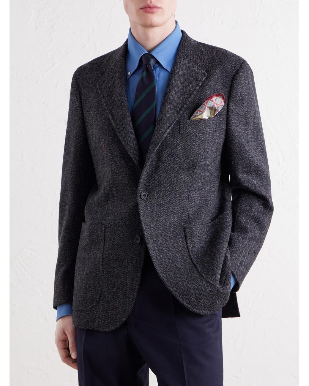 Rubinacci Black Herringbone Virgin Wool Blazer for men