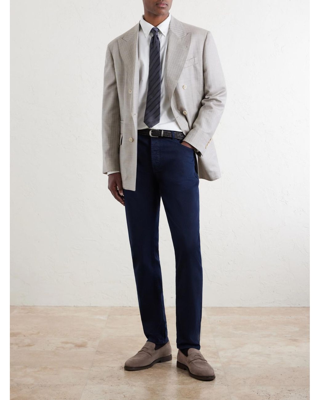 Brunello Cucinelli Blue Slim-Fit Straight-Leg Logo-Embroidered Jeans for men