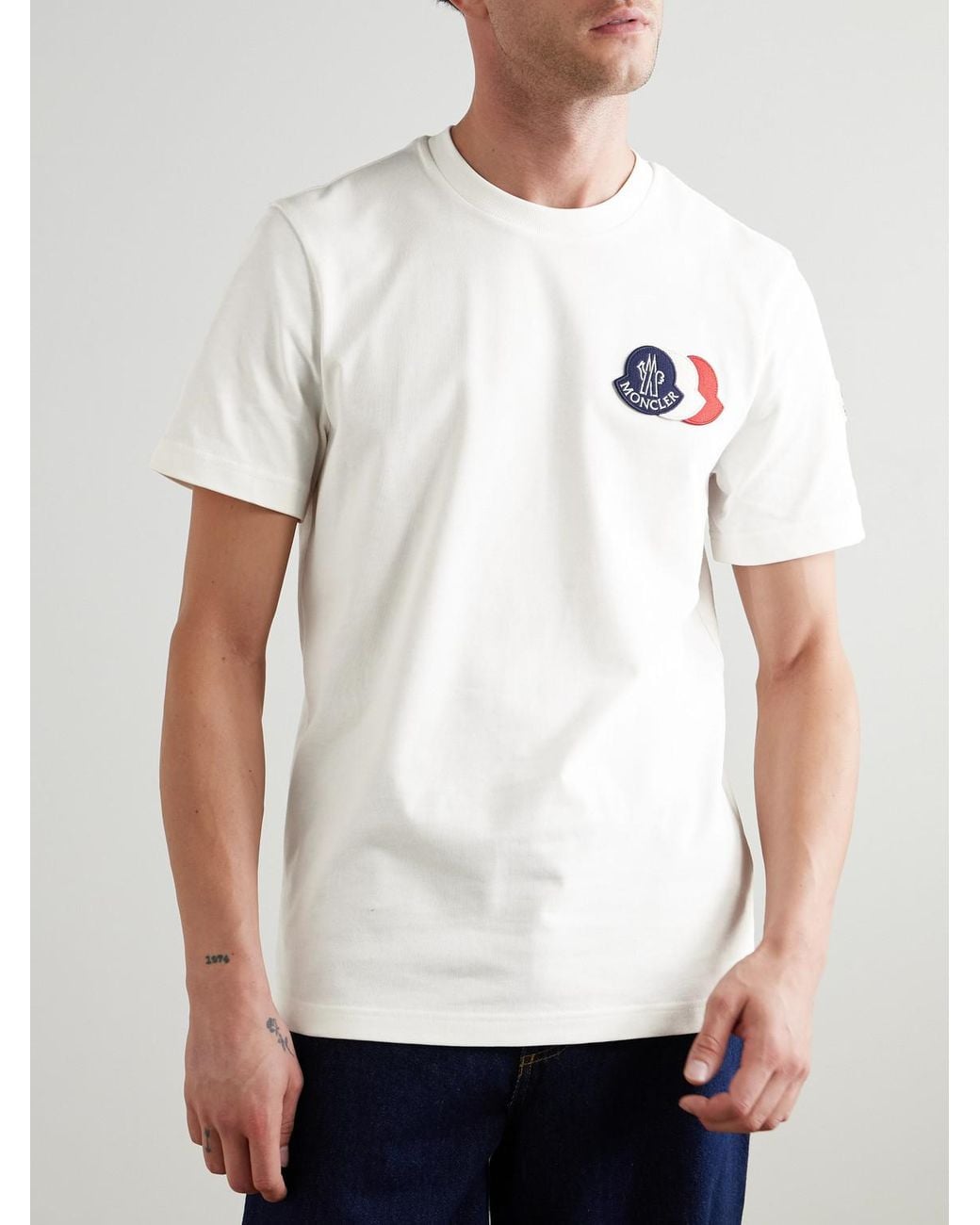 Moncler White Logo-appliquéd Cotton-jersey T-shirt for men