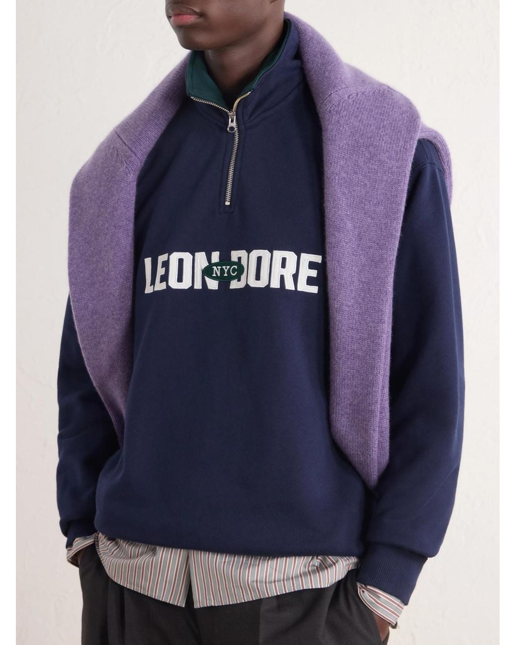 Aimé Leon Dore Blue Logo-Appliquéd Cotton Half-Zip Sweatshirt for men