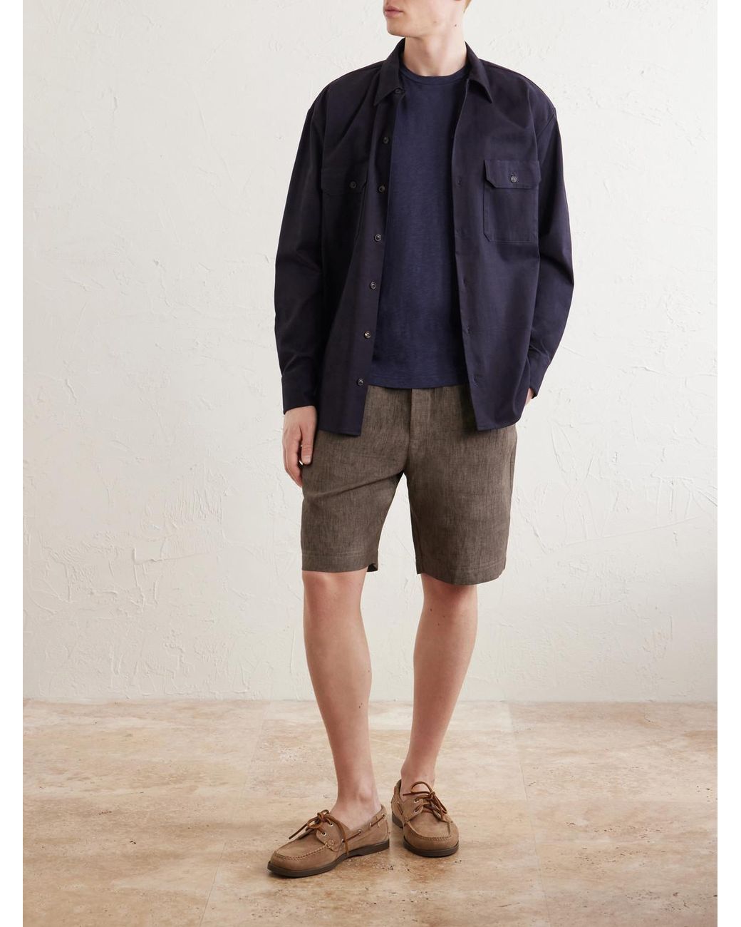 Sunspel Gray Straight-Leg Linen Shorts for men