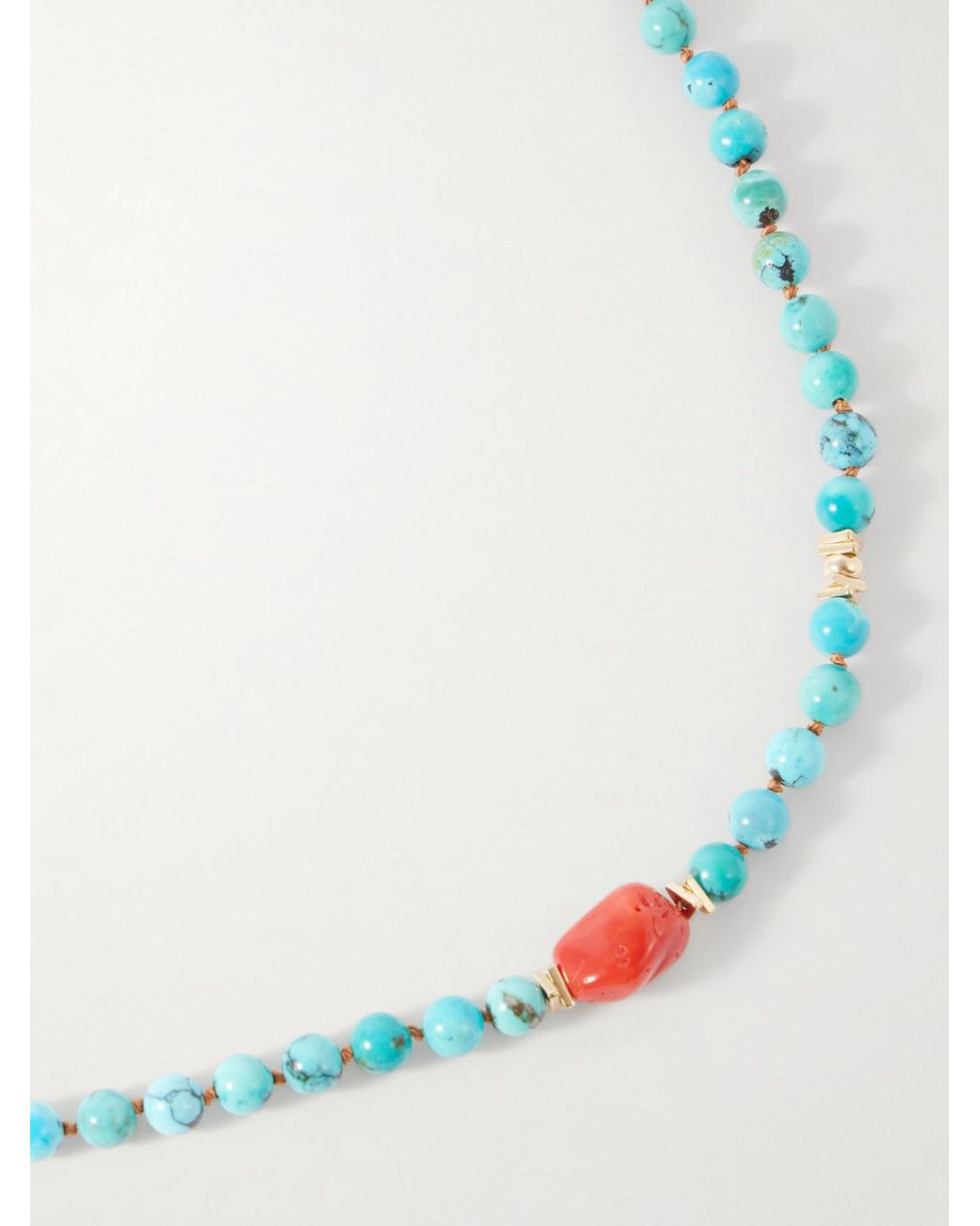 Peyote Bird Blue Ritual 14-Karat, And Coral Beaded Necklace for men