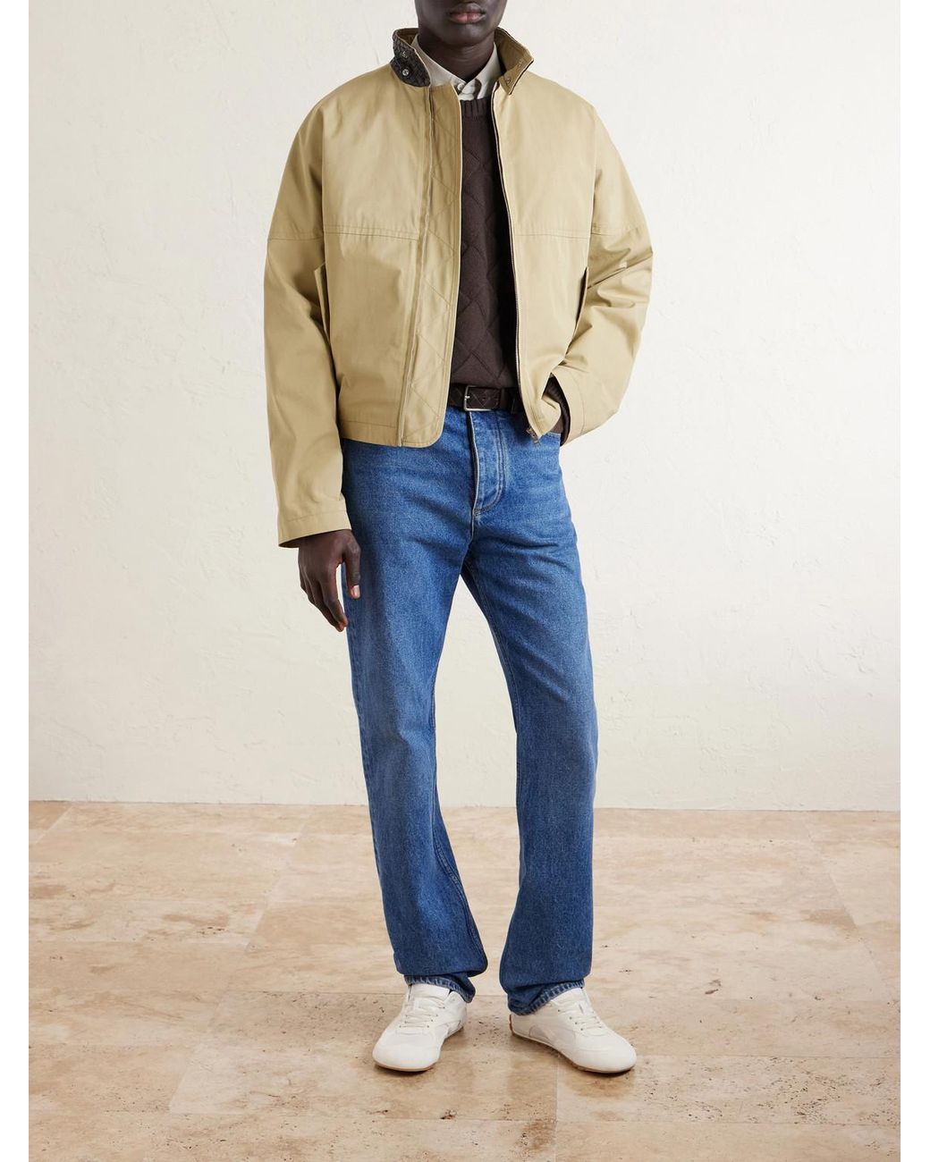 Bottega Veneta Natural Intrecciato Leather-trimmed Cotton-gabardine Jacket for men