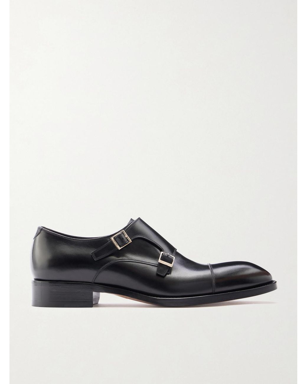 Tom Ford Black Elkan Leather Monk-Strap Shoes for men