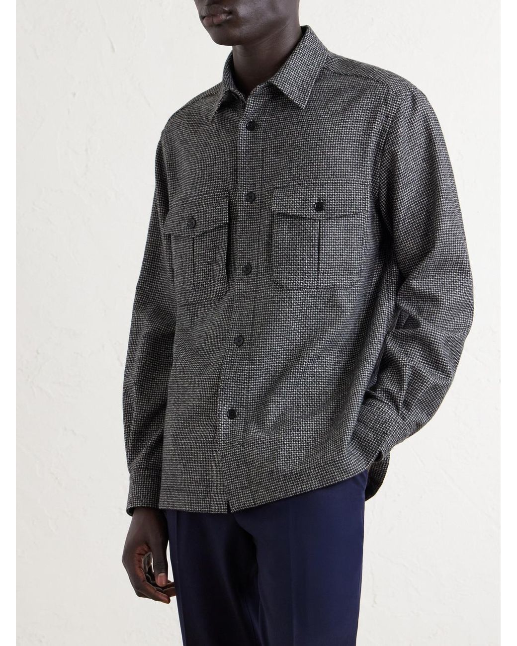 Dunhill Black Houndstooth Wool Overshirt for men