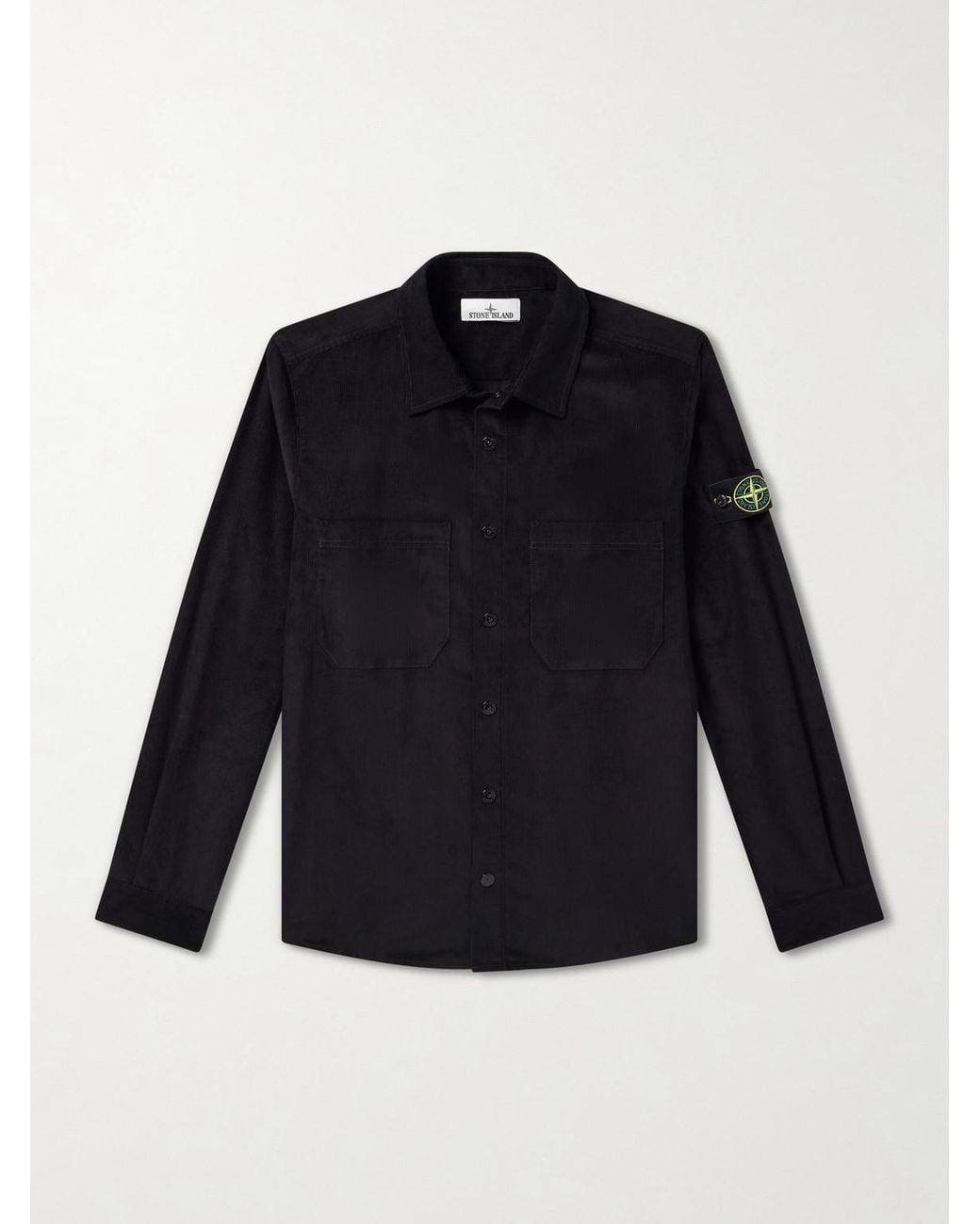 Stone Island Blue Logo-Appliquéd Cotton Corduroy Shirt for men