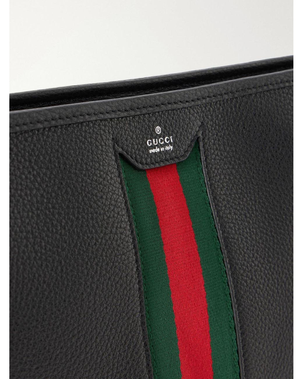 Gucci Black Alba Web-Trimmed Full-Grained Leather Pouch for men