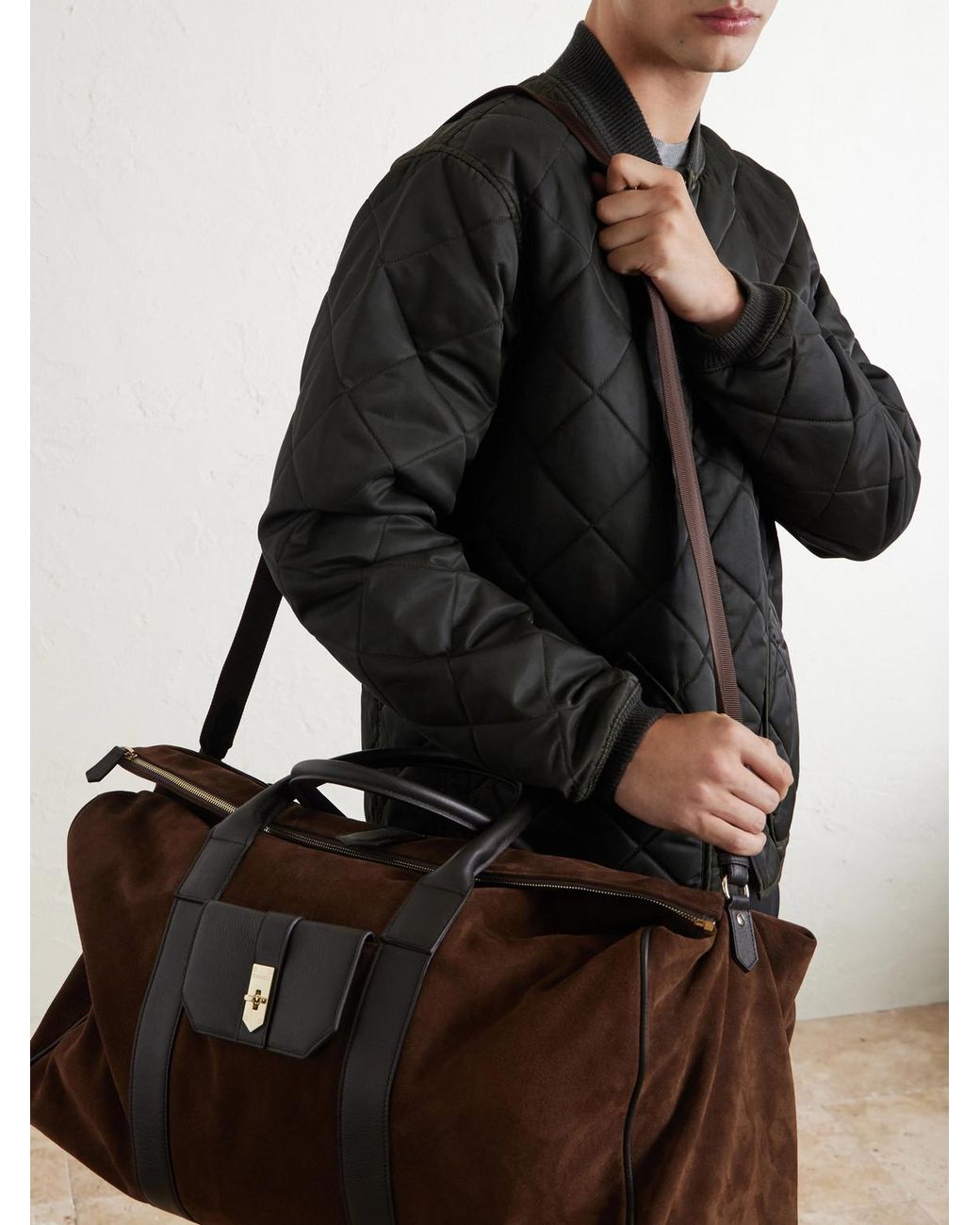 Canali Brown Leather-Trimmed Suede Tote for men