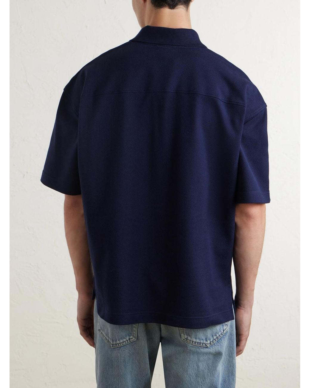 Saint Laurent Blue Cassandre-embroidered Cotton-piqué Polo Shirt for men