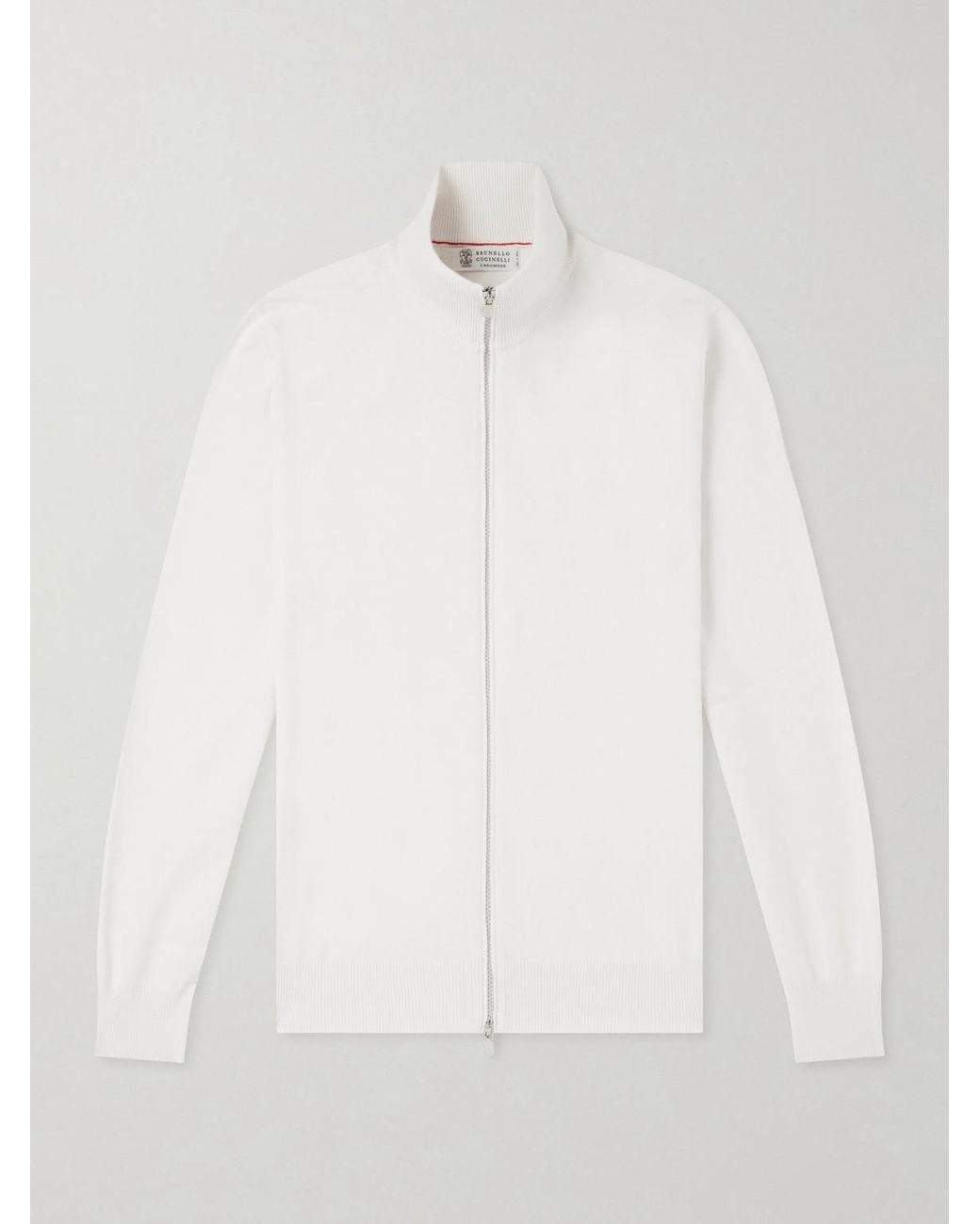 Brunello Cucinelli White Cashmere Zip-Up Sweater for men