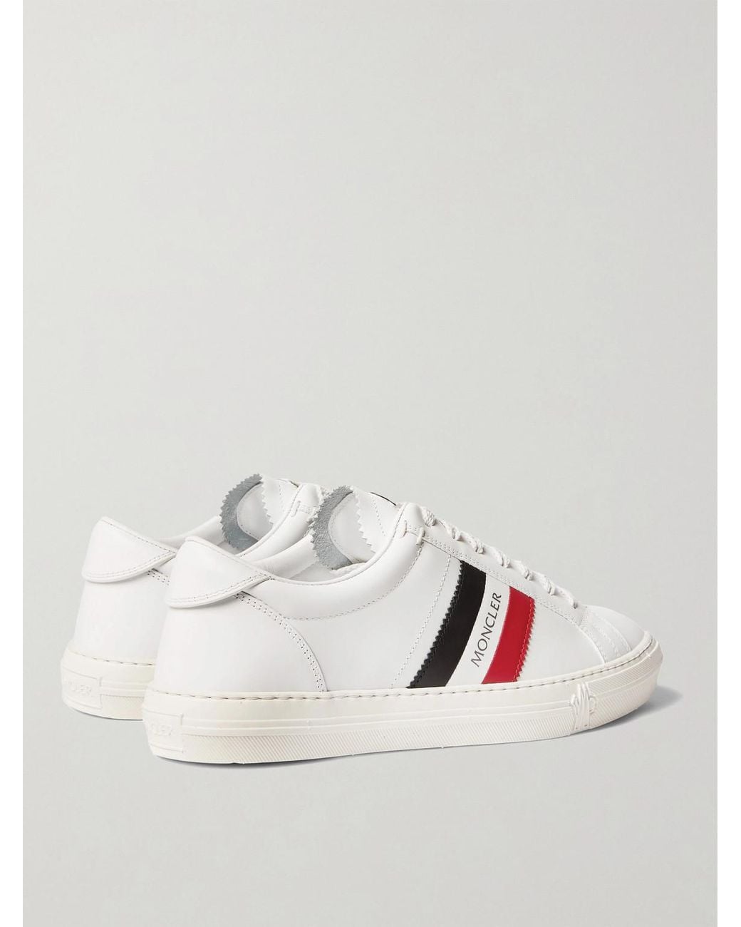 Moncler White New Monaco Striped Leather Sneakers for men