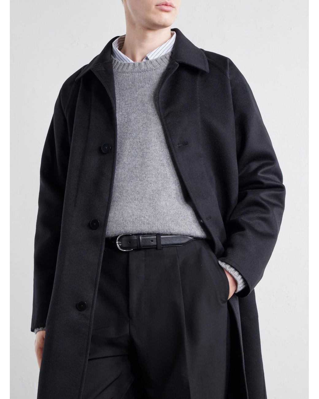 STÒFFA Black Brushed Wool-Twill Coat for men