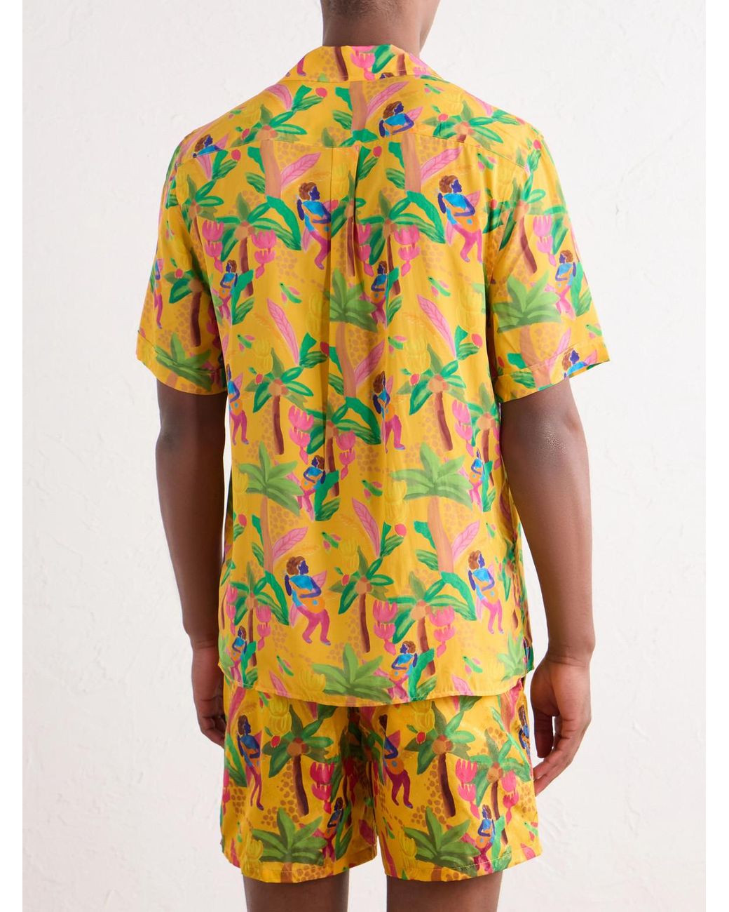 Vilebrequin Yellow Charli Camp-Collar Printed Habotai Shirt for men