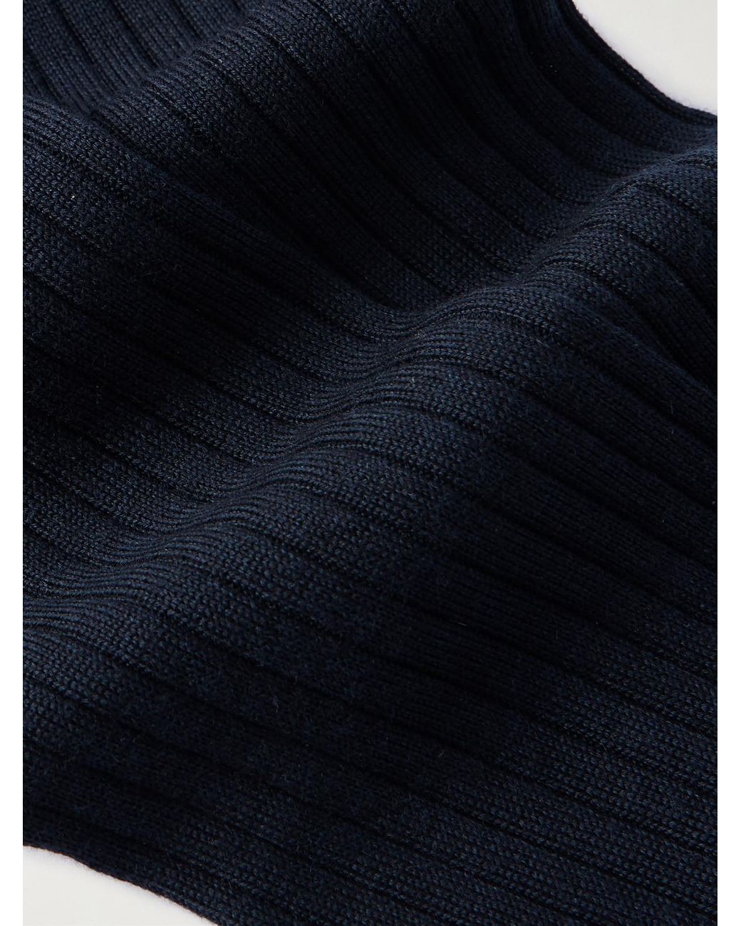 Loro Piana Blue Sottile Ribbed Wool, Cashmere And Silk-blend Socks for men