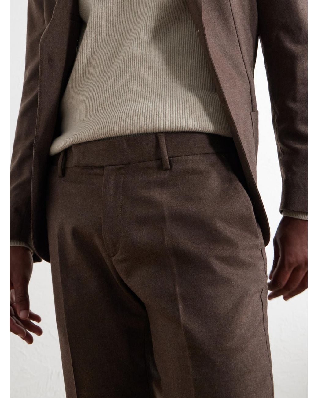 Sunspel Brown Straight-Leg Stretch Wool-Blend Flannel Trousers for men