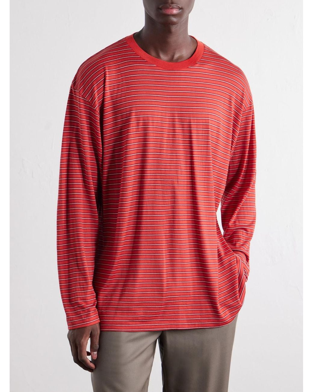 Auralee Red Striped Wool-Jersey T-Shirt for men
