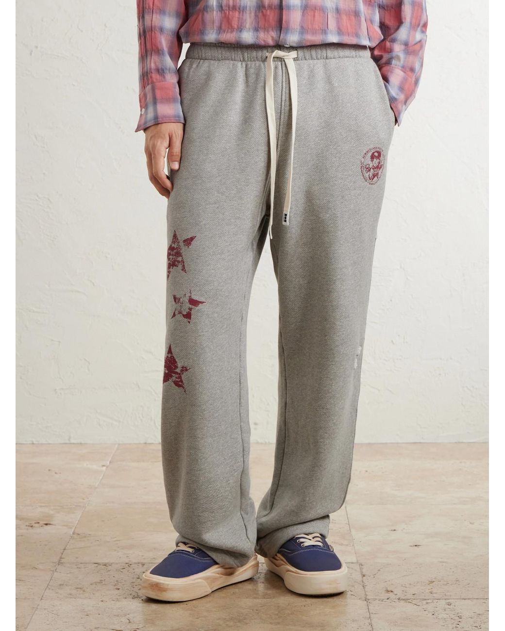 NAHMIAS Gray Youth Enrichment Wide-Leg Logo-Print Distressed Cotton Sweatpants for men