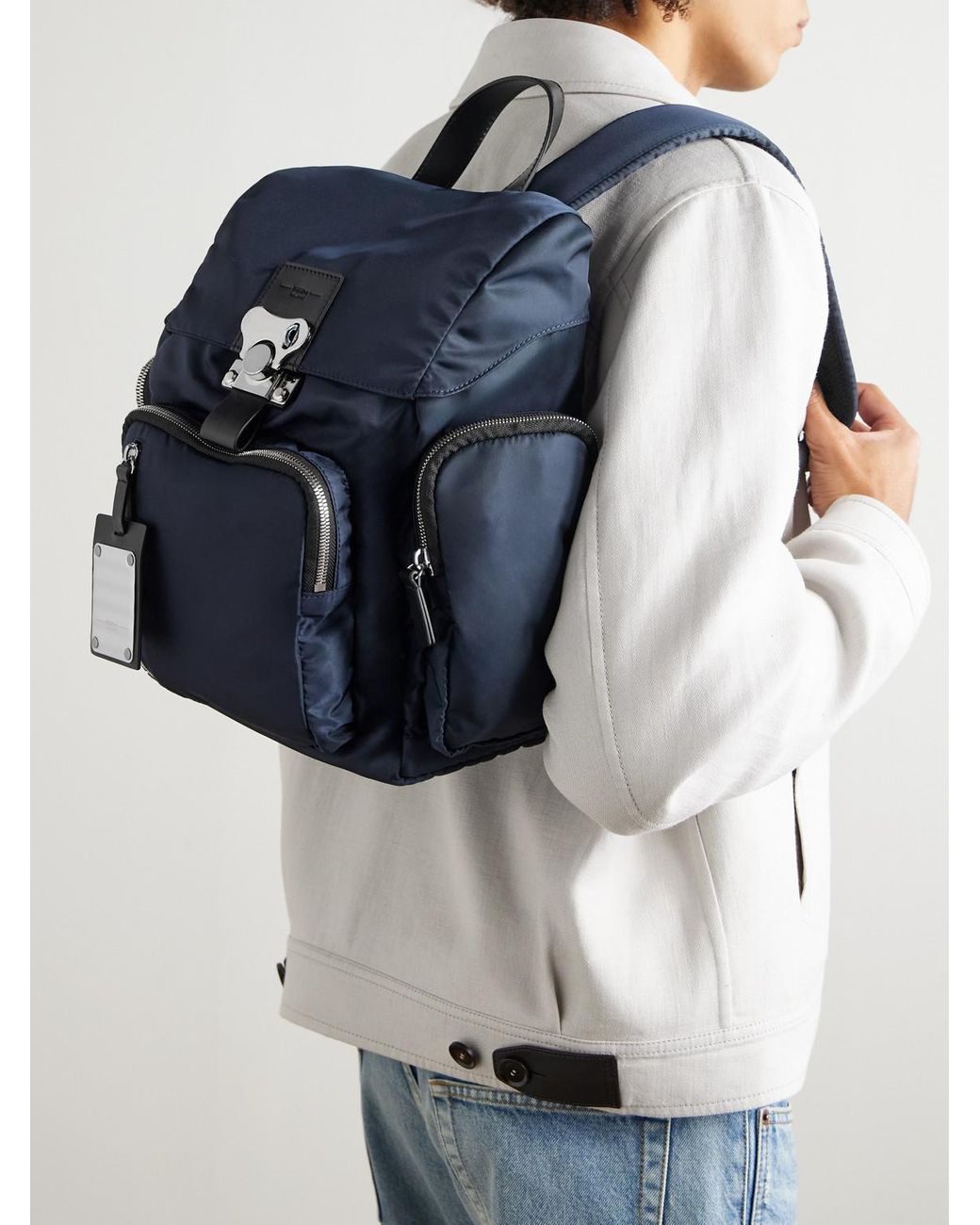 Fpm Milano Blue Bank On The Road Butterfly Pc Small Leather-Trimmed Econyl Backpack for men