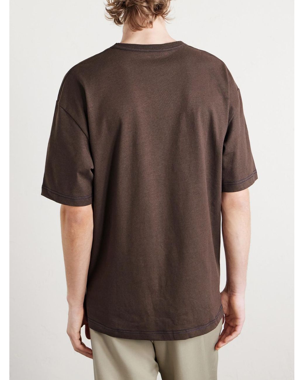 Lemaire Brown Cotton And Linen-Blend Jersey T-Shirt for men