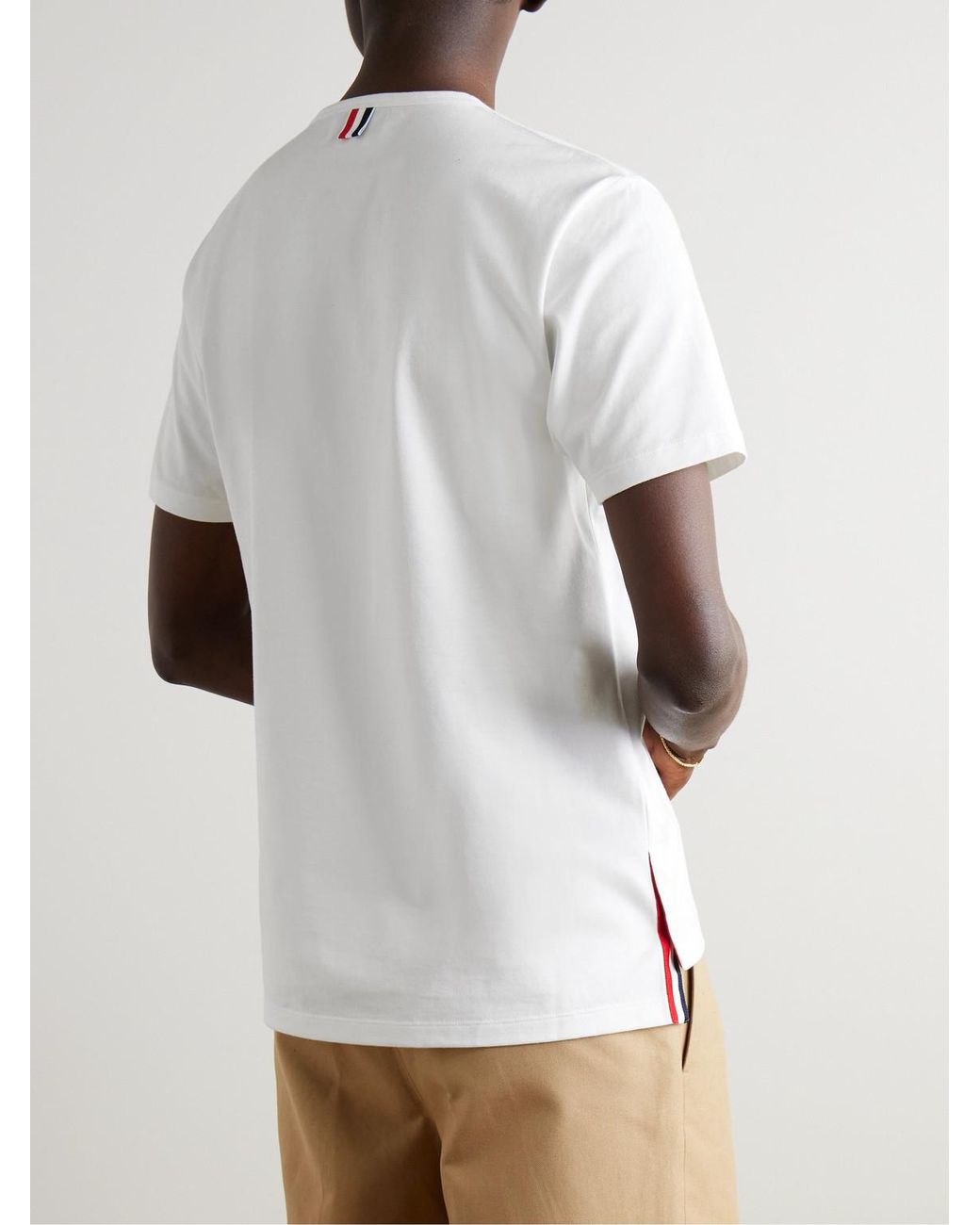 Thom Browne White Slim-Fit Grosgrain-Trimmed Cotton-Jersey T-Shirt for men