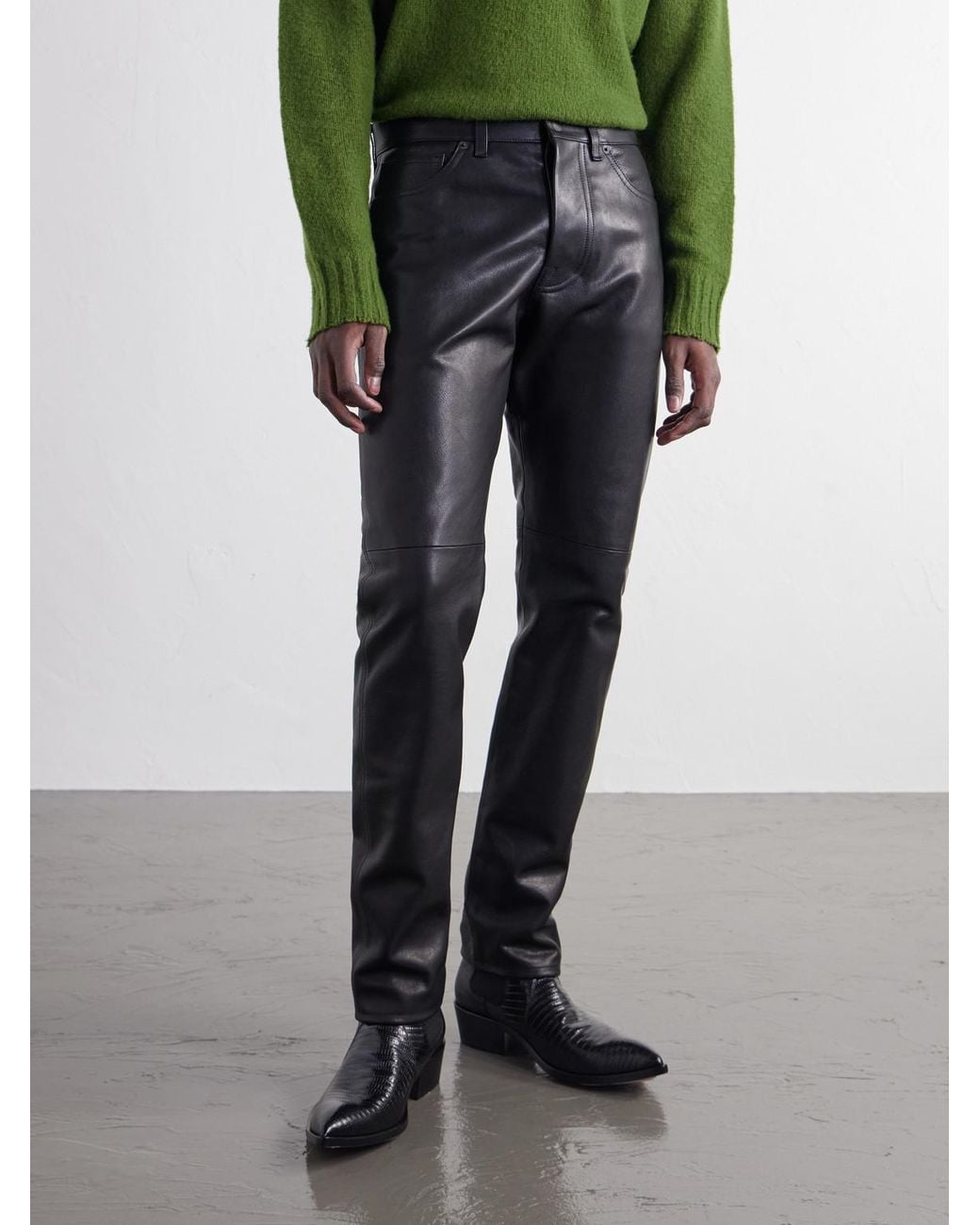 Tom Ford Black Slim-Fit Leather Trousers for men