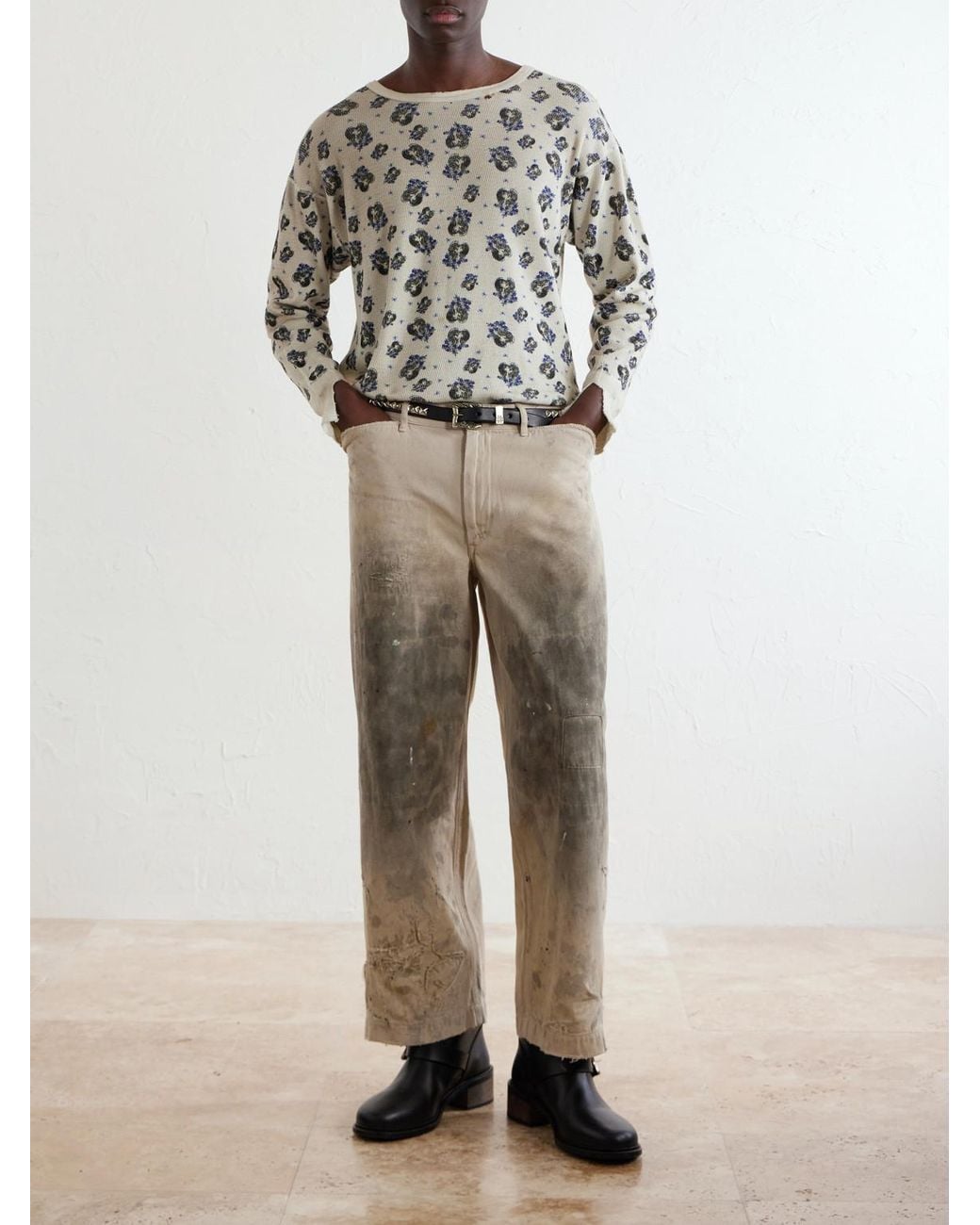 Enfants Riches Deprimes Natural Straight-Leg Distressed Cotton And Linen-Blend Trousers for men