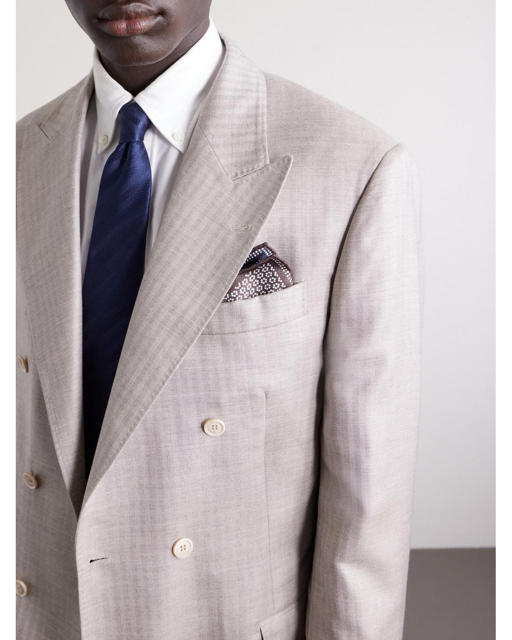 Brunello Cucinelli Brown Printed Silk Pocket Square for men