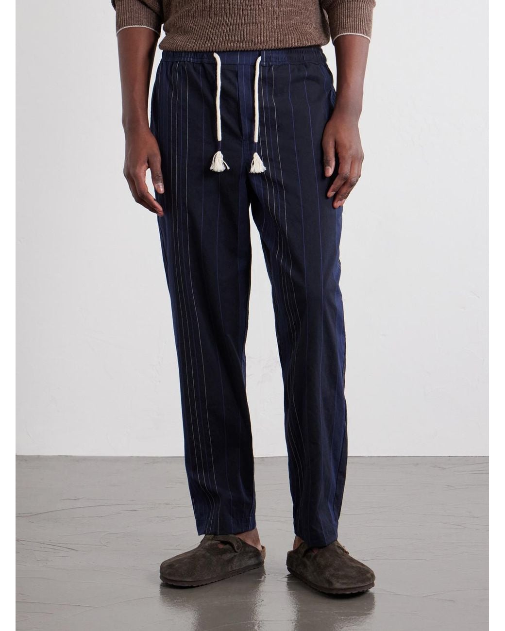 Orlebar Brown Blue Sonoran Velo Straight-Leg Striped Cotton Drawstring Trousers for men
