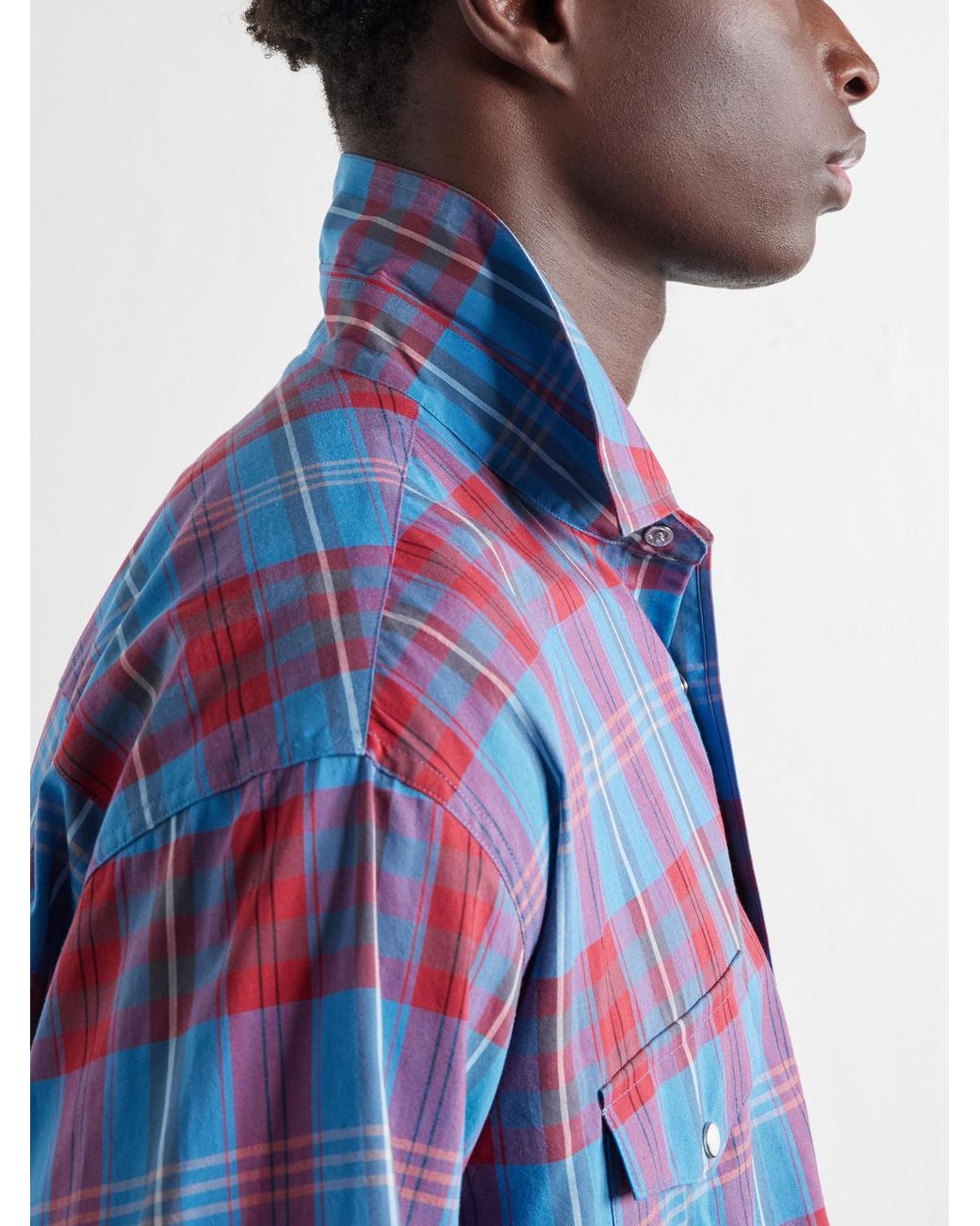 Auralee Blue Checked Cotton And Silk-Blend Shirt for men