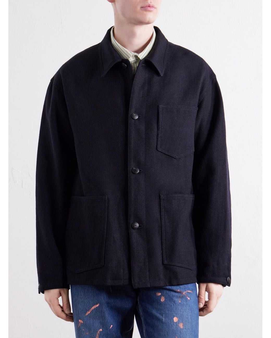 Visvim Blue Baker Textured Wool And Linen-Blend Jacket for men