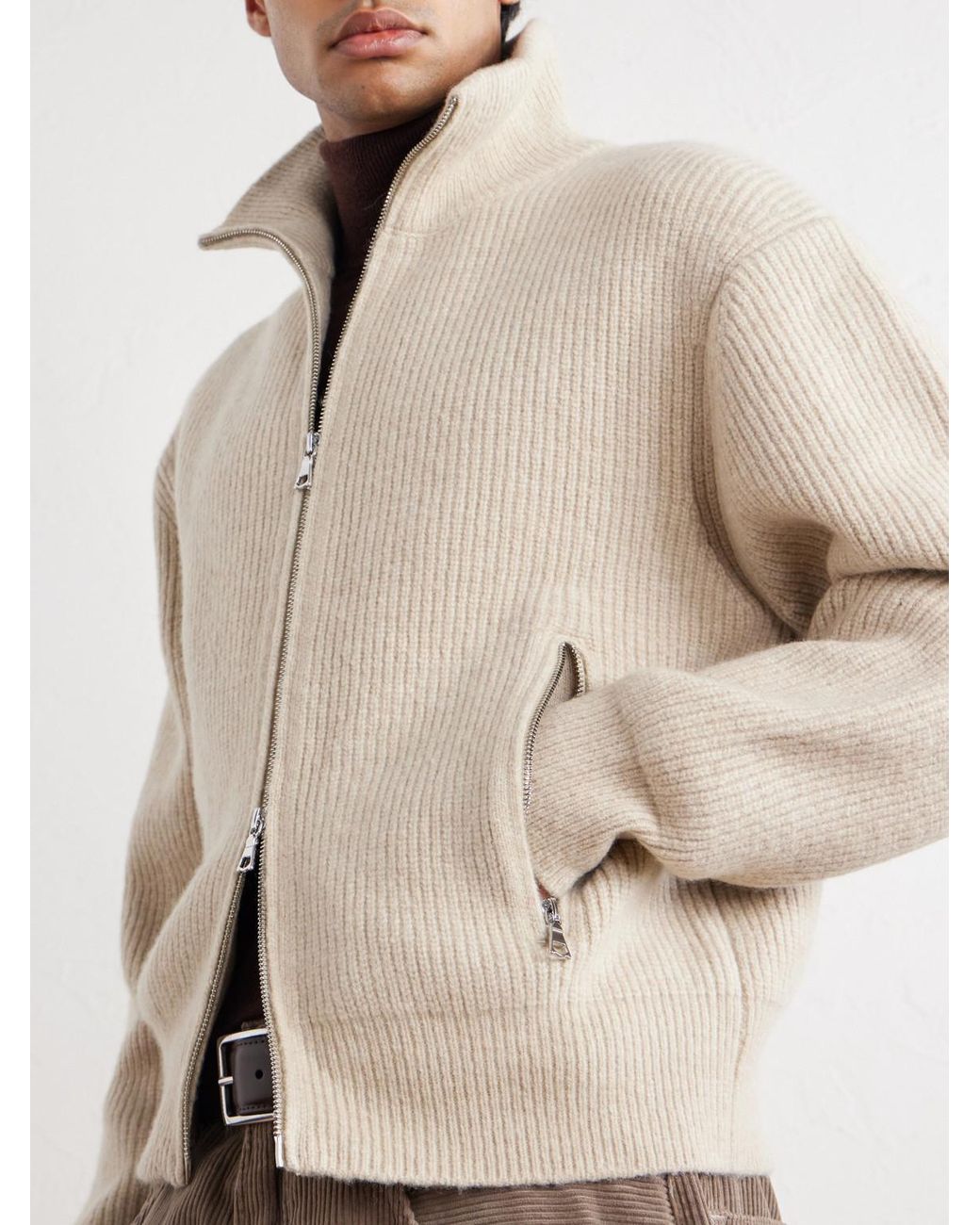 Officine Generale Natural Florys Ribbed Wool-Blend Zip-Up Cardigan for men