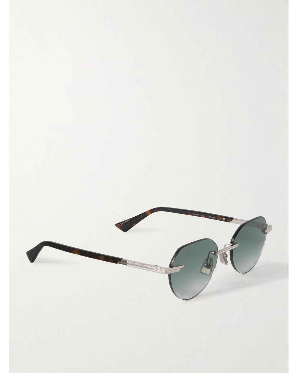 Bottega Veneta Green Rimless Round-Frame-Tone Metal And Tortoiseshell Acetate Sunglasses for men