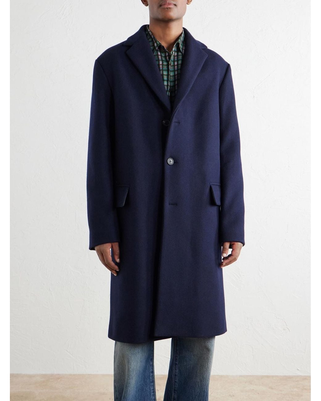 Dries Van Noten Blue Wool-Blend Coat for men
