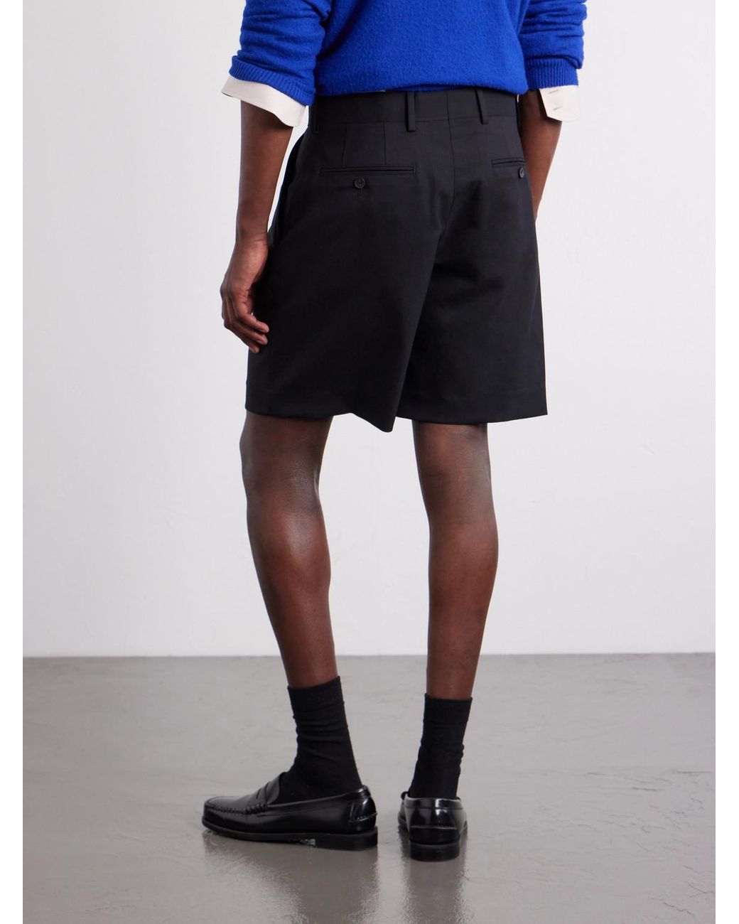 Mr P. Blue Wide-Leg Pleated Wool Shorts for men