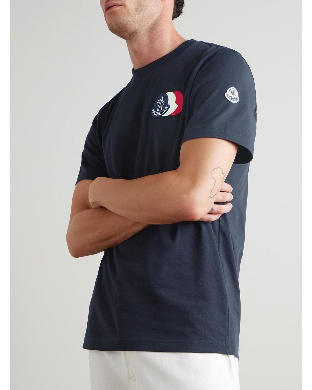 Moncler Blue Logo-appliquéd Cotton-jersey T-shirt for men