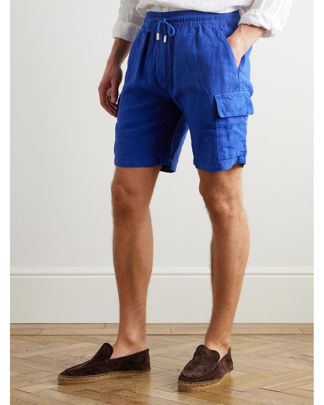 Vilebrequin Blue Straight-Leg Linen Drawstring Cargo Shorts for men