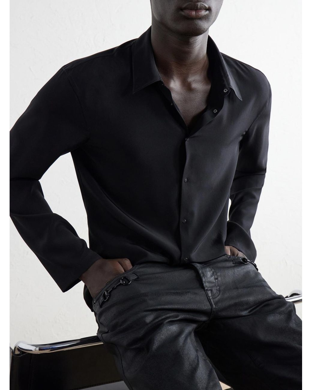 Gucci Black Cropped Silk-Crepe Shirt for men