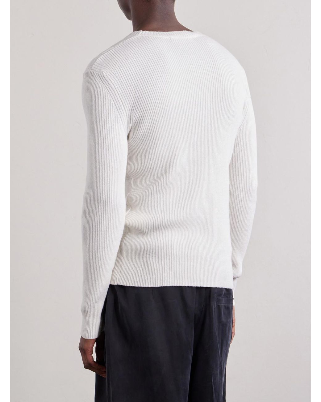 Our Legacy White Ribbed Knit Silk Sweater for men