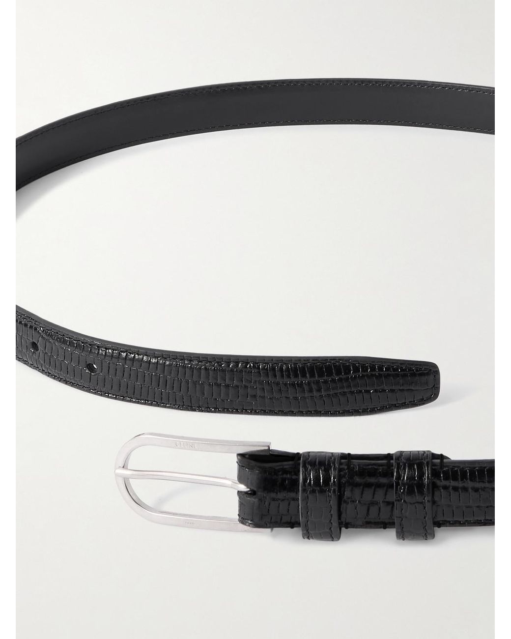 Céline 2cm Lizard-Effect Leather Belt in Black für Herren