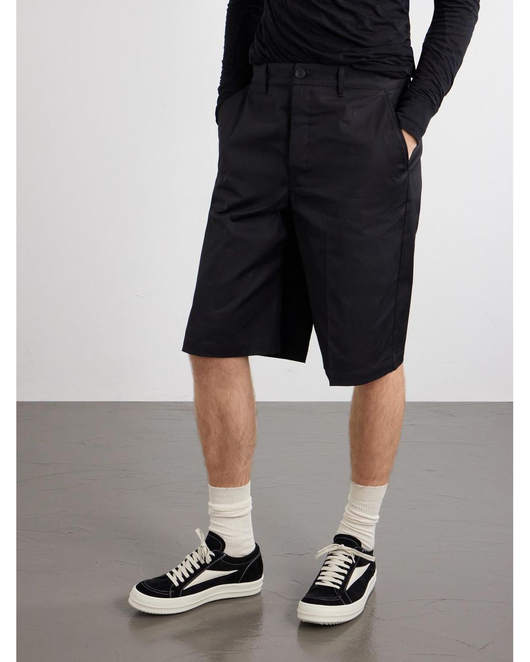 Rick Owens Black Vintage Full-grain Leather-trimmed Suede And Rubber Sneakers for men