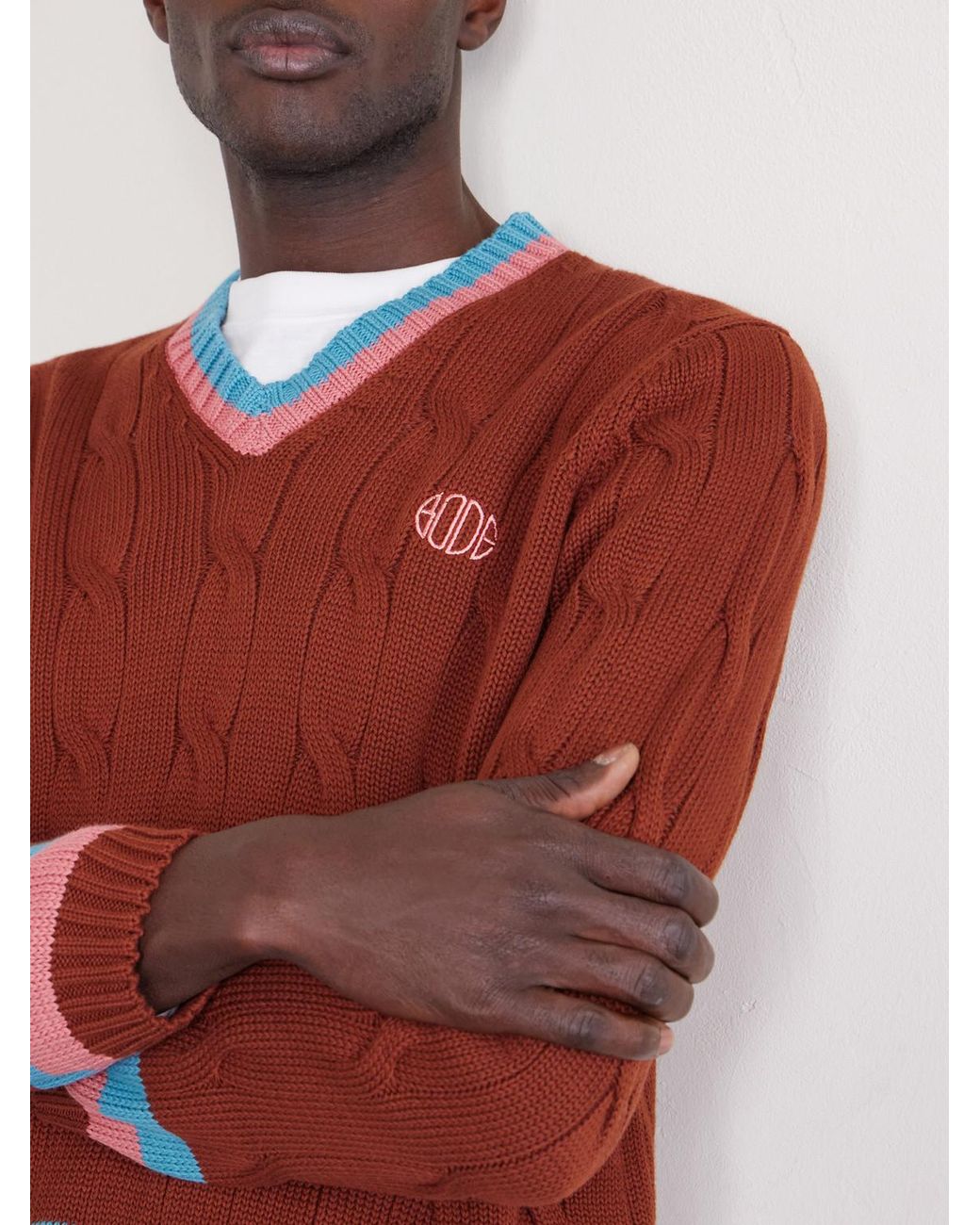 Bode Logo-Embroidered Cable-Knit Cotton Sweater for men